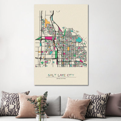 Salt Lake City, Utah Map 1 Piece Wrapped Canvas Wall Art