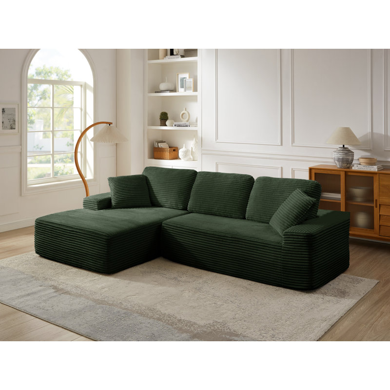 Canapé modulaire en L de 93,7 po avec méridienne en osier, sans assemblage requis, Vert