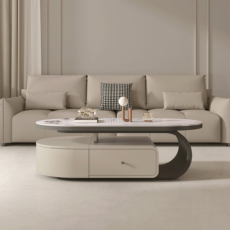 Table basse légère de luxe en forme de plaque ovale, H 16,5 po x L 51,2 po x l 27,6 po