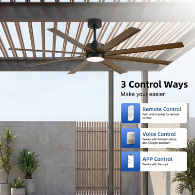 65"/72" Waterproof Outdoor Ceiling Fan With Light And Remote, All Weather Wet Rated Smart Fan with Alexa/App/Remote Control, 8 Aluminum Blades Large Airflow, Modern Industrial Outdoor Ceiling Fan For Patios, Gazebo, Pergola, Shop, Exterior