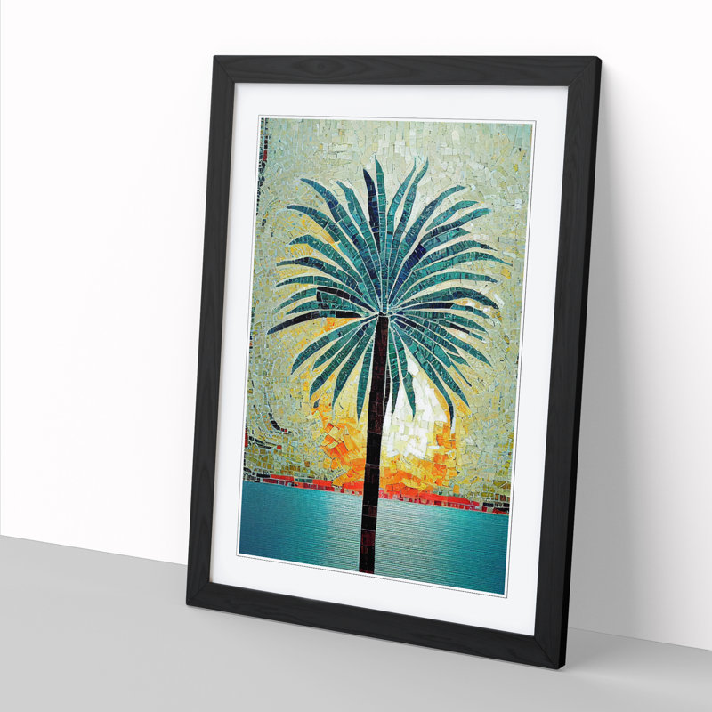 Palm Tree Mosaic 1 Piece Single Picture Frame Painting, 64cm H x 46cm W x 2cm D, Walnut