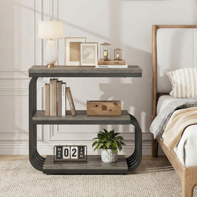 3-Tier Nightstand With Storage, 25.59" C-Shaped Bedside Table For Bedroom, Set Of 2