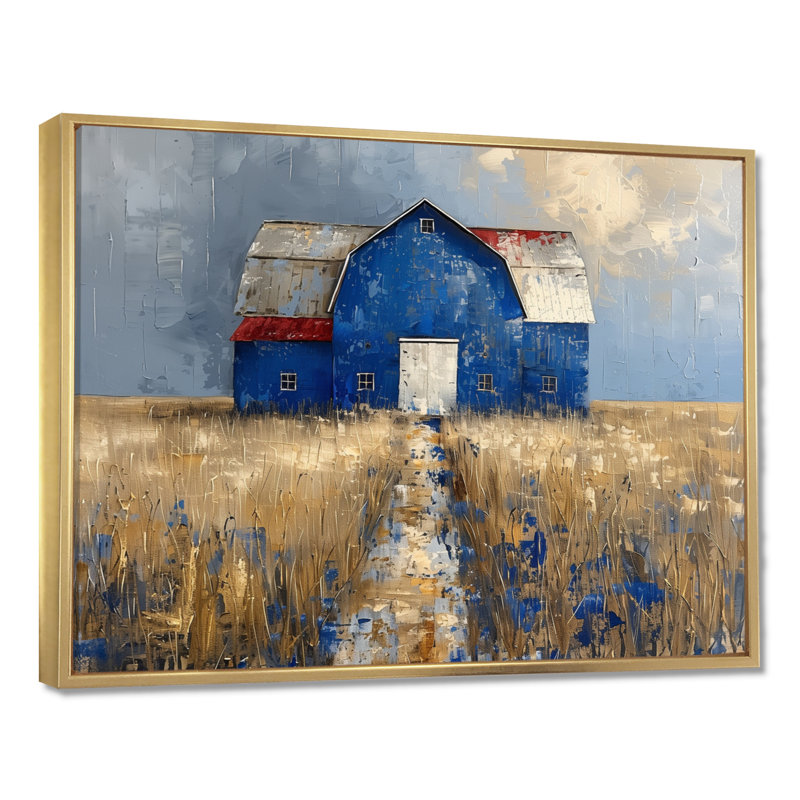 Lovell - Barn Wall Art Living Room, H 24 po x l 32 po x P 1 po, Toile avec cadre flottant or
