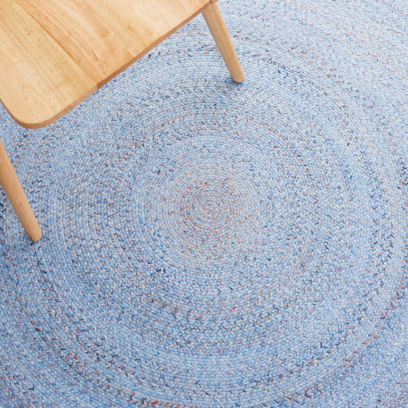 Tapis rond en polyester tissé à la main bleu clair / rouge Ladarrion, Rond 3 pi
