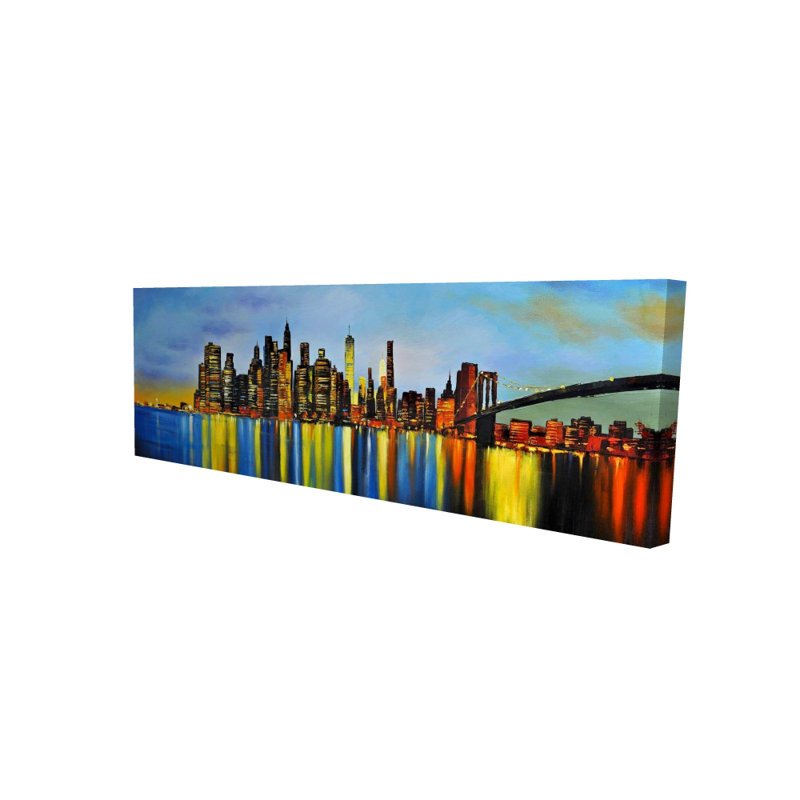 City by Night with Bridge Canvas - Blue Building Cities Decor