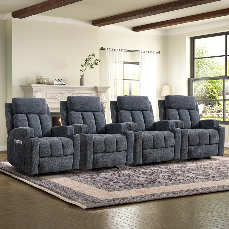 Tronchetti 33.07" Wide Classic Microsuede Manual Massage Heating Recliner With Dual Cupholders (set of 4), Dark Gray