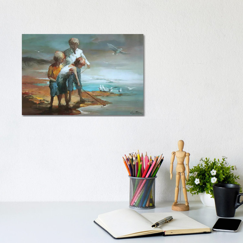 Boys on the Beach 1 Piece Wrapped Canvas Painting, 20.32 cm H x 30.48 cm W