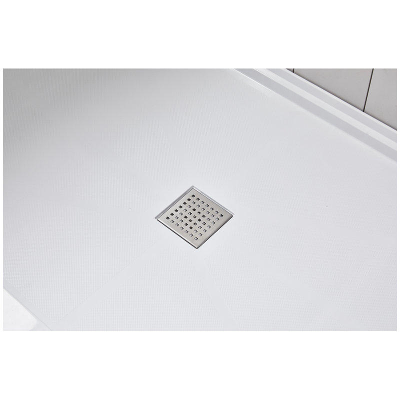 Glasstone 60" x 34" SMC Shower Base in White with Stainless Steel Drain Cover