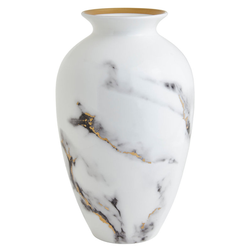 Bone China Table Vase, White/Gold, 12" H x 7" W x 7" D