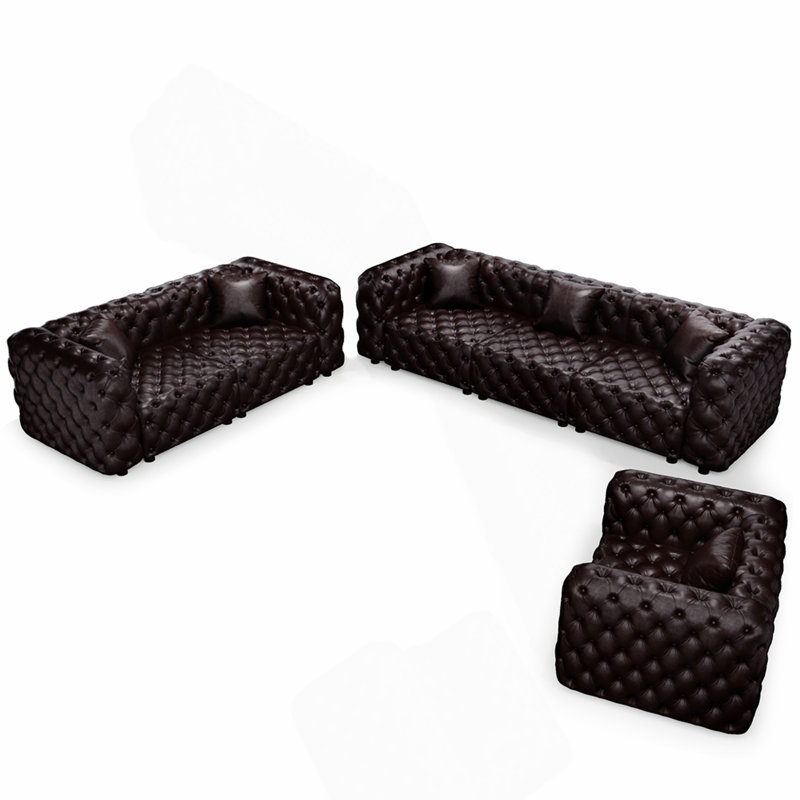 Ensemble de canapé moderne, canapé modulaire rembourré en similicuir 6 places avec conception touffetée à la main pure, 6 coussins, combinaison multiple pour le salon, brun foncé