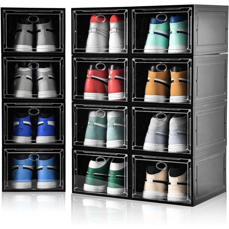 Boîtes de rangement pour chaussures empilables avec porte magnétique, organisateur de chaussures multifonctionnel robuste pour espadrilles et talons, résistant à la poussière et à l'humidité