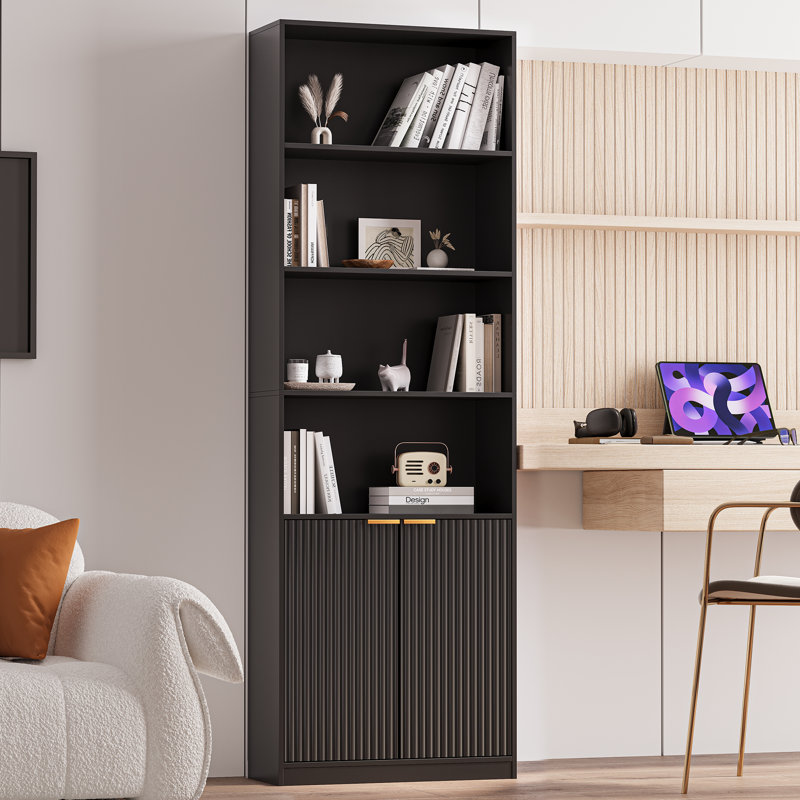 69" Tall Bookshelf with Fluted Doors, 6-Tier Modern Bookcase and Storage Cabinet, Display Shelves with Anti-Tip Kit for Living Room, Bedroom, and Home Office Decor