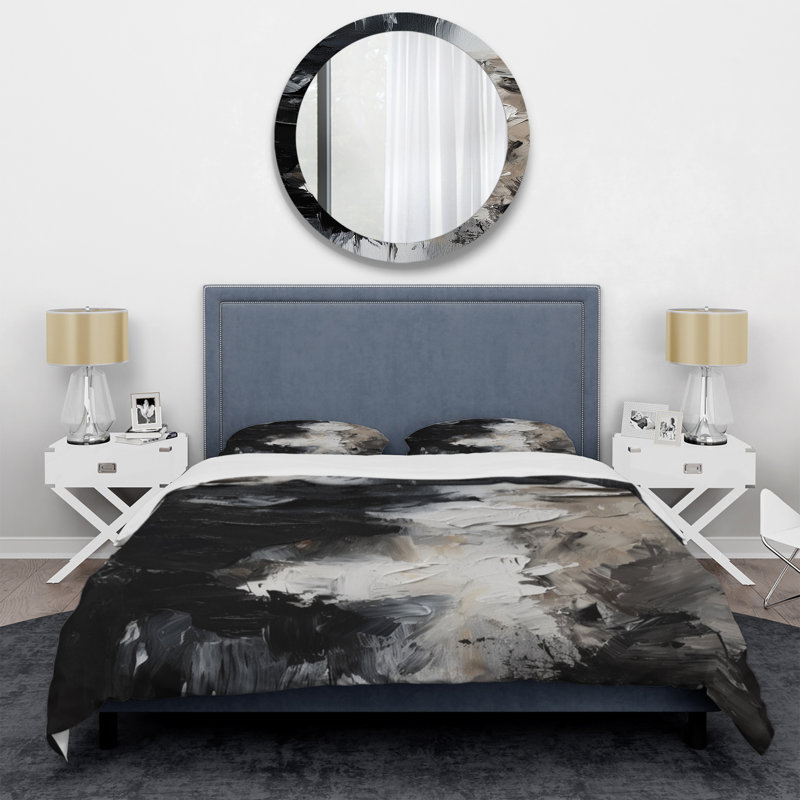 Ensemble de housse de couette en microfibre / polyester texturé noir, Housse de couette simple + 1 taie décorative stan
