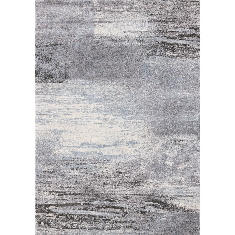 8' White And Gray Abstract Runner Rug