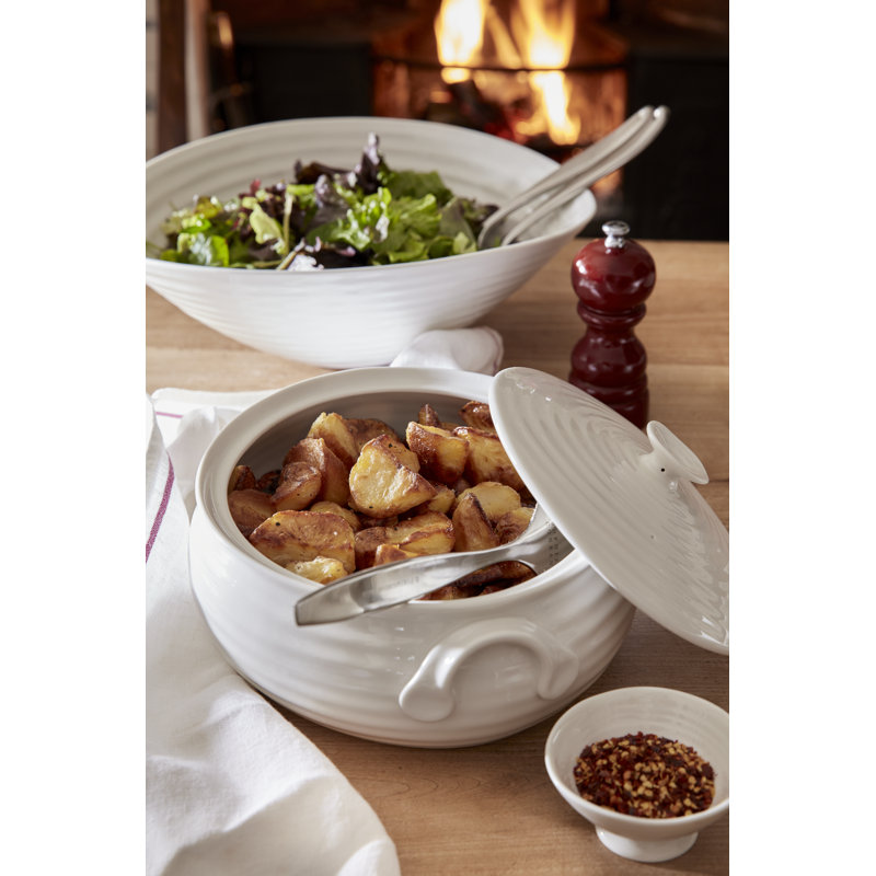 White Ceramic Round Platter with Spiral Pattern, 12.6 inches