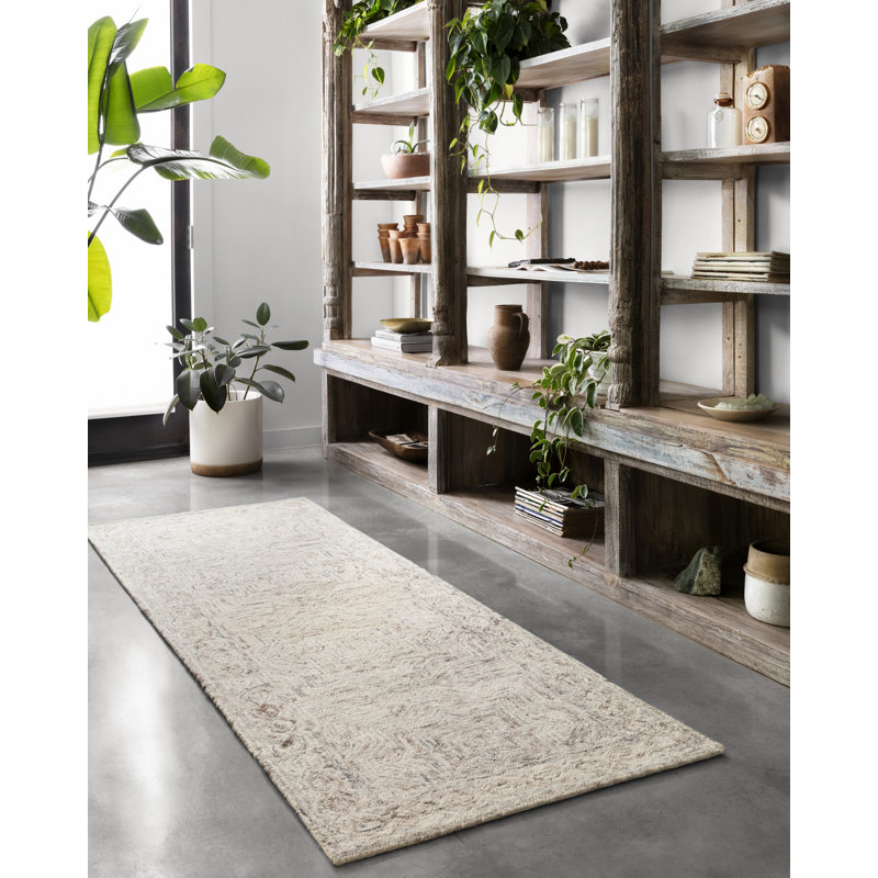 Tapis beige en laine touffeté à la main Yancheva, Tapis de couloir 2 pi 6 po x 9 pi 9 po