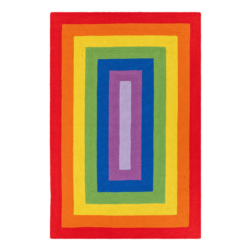 Tapis arc-en-ciel en laine tressé à la main Ebern Designs, Rectangle 6 pi 1 po x 9 pi