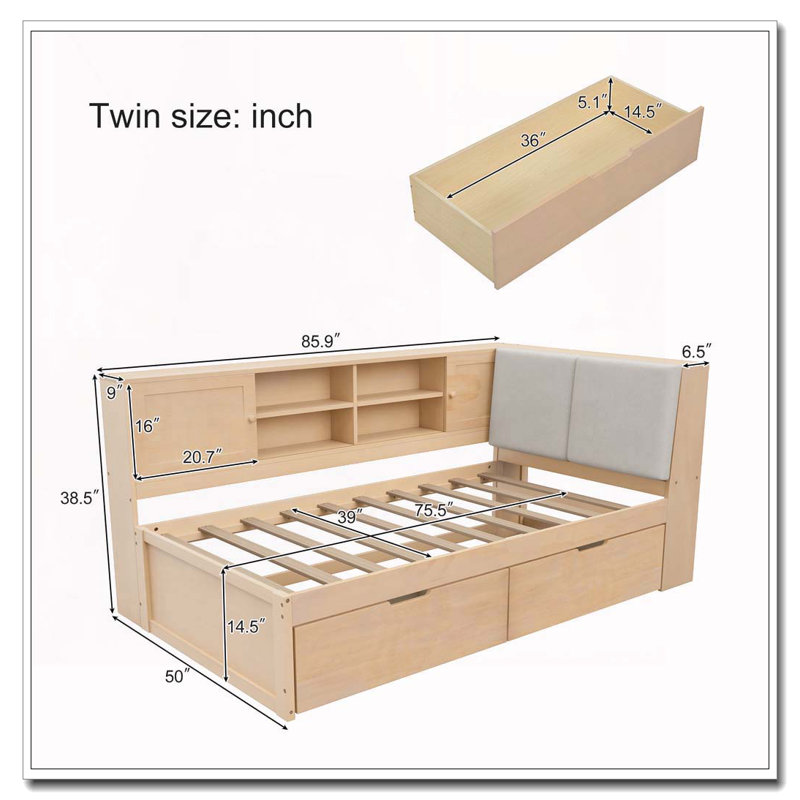 Twin Size L-Shaped Daybed with Storage and USB Ports