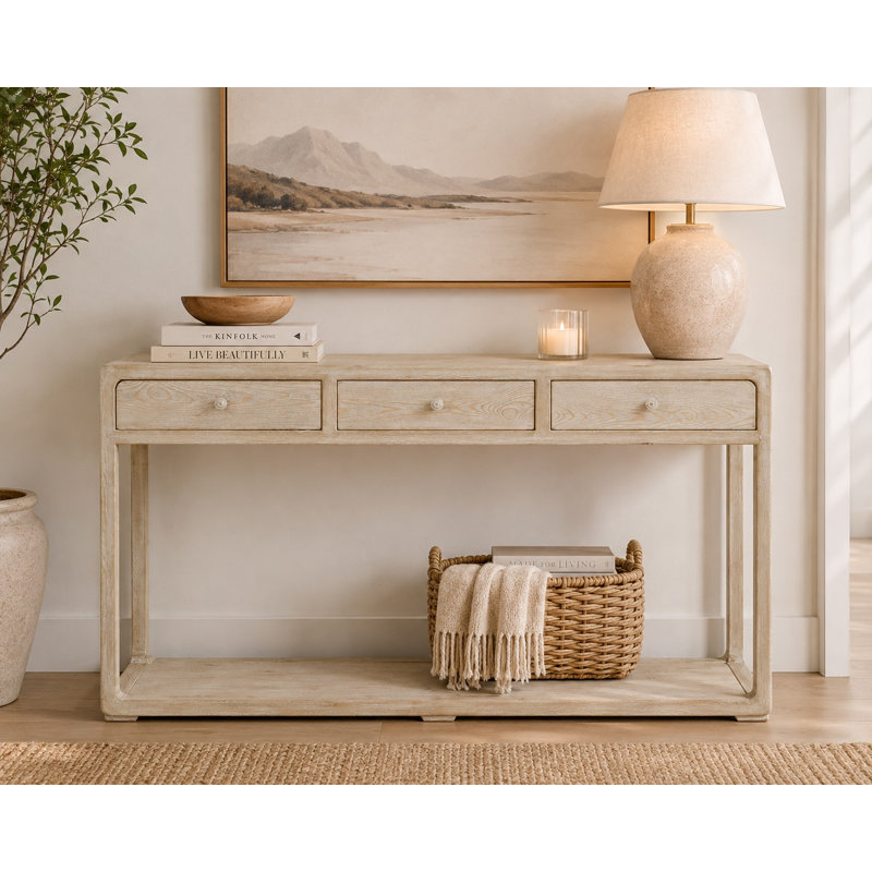 Console en bois massif 63 po Oluwatobiloba, Blanc délavé