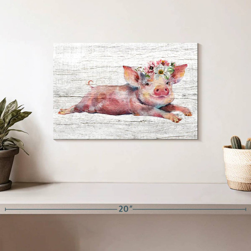 Cochon floral en bois, H 8 po x l 12 po