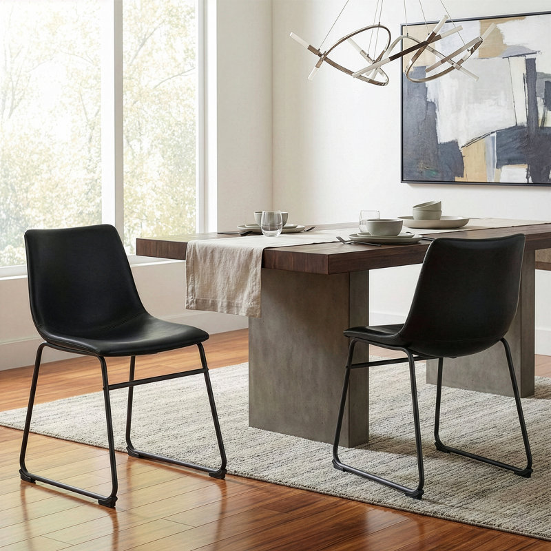 Set of 2 Adan Iron Frame Black Faux Leather Dining Chair