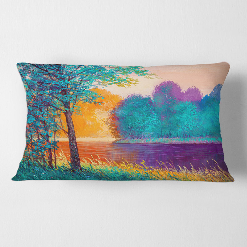 Rectangle,Colourful River Between The Trees During Twilight - Traditional Printed Throw Pillow