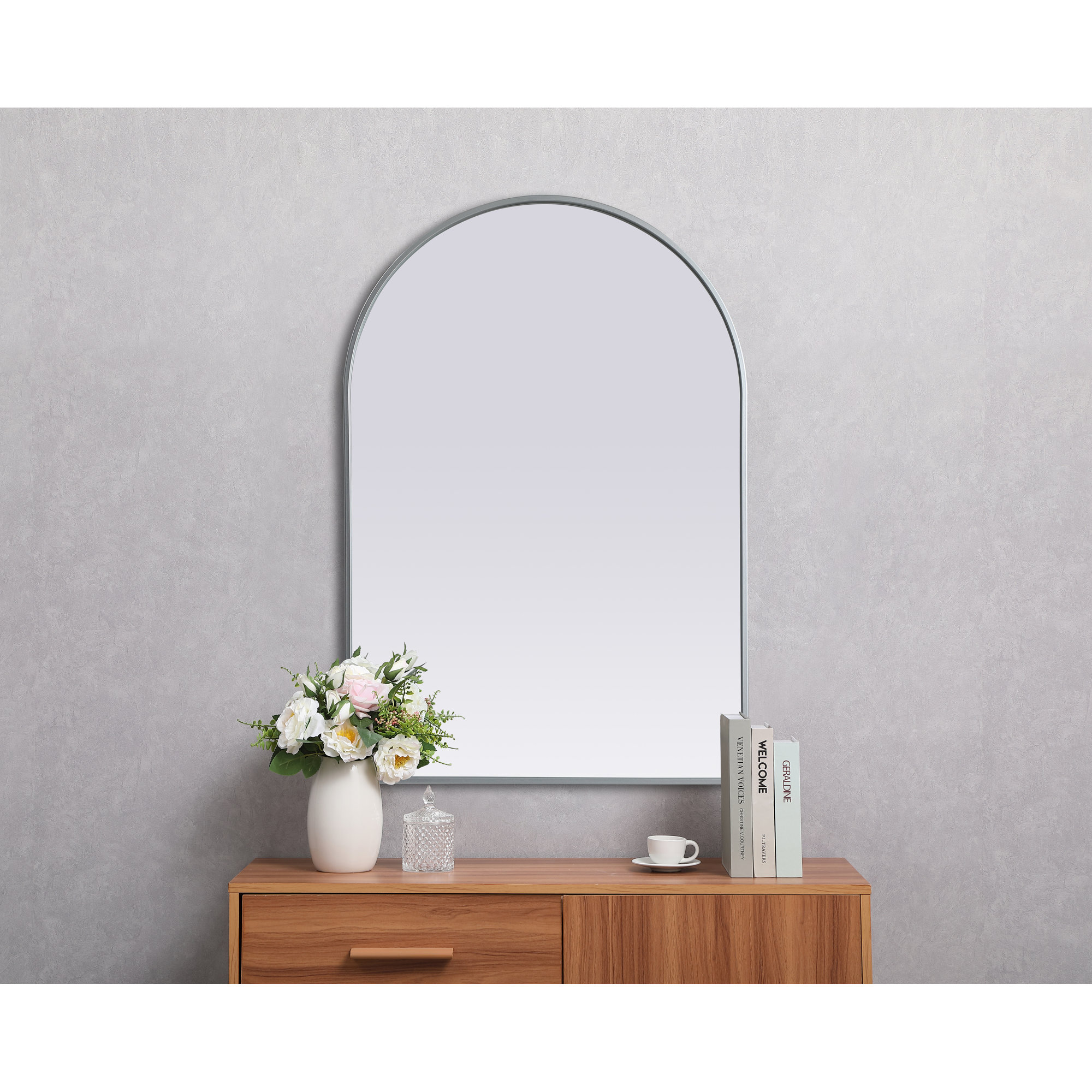 Sabine Metal Arch Wall Mirror, Silver, 40" x 27"