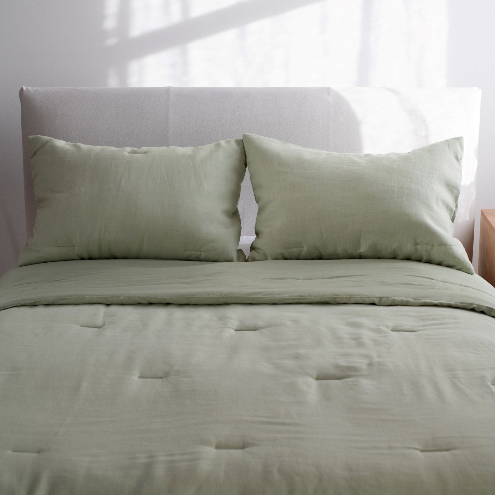 French Linen Comforter & Sham Set, Matcha, King Comforter + King Pillow Shams