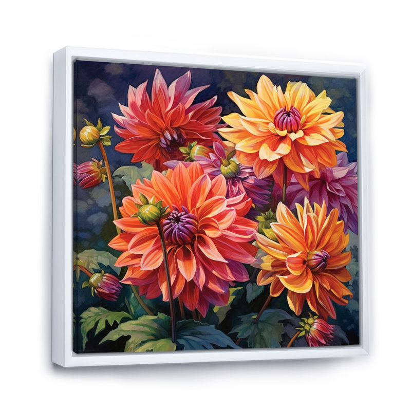«Garden Dahlia Palette II», reproduction sur toile, Cadre flottant blanc, H 30 po x l 30 po x P 1 po