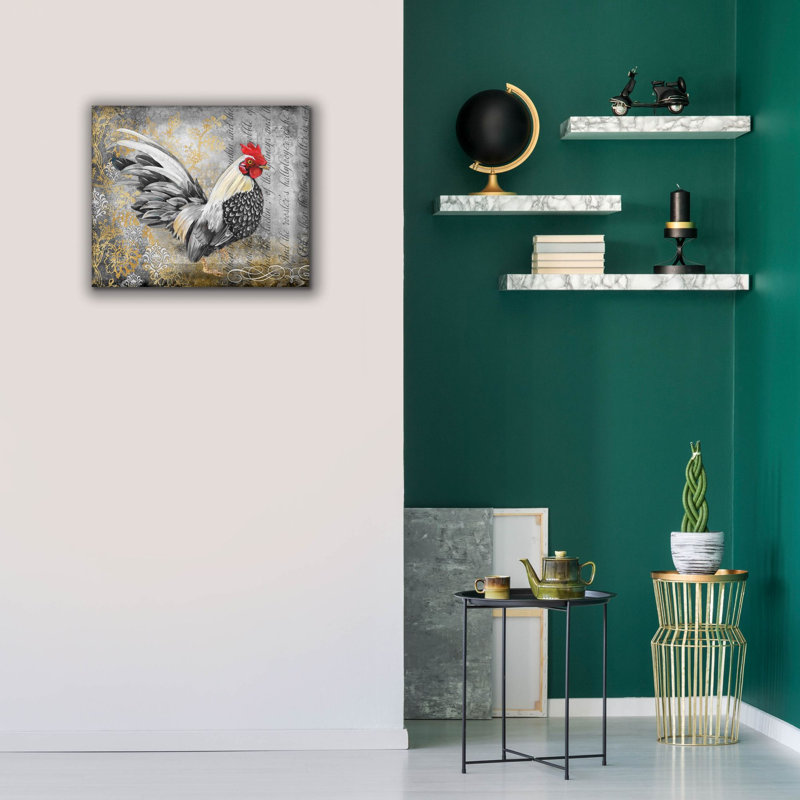 «Gold Lace Rooster A» par Jean Plout, art mural sur toile, H 20 po x l 24 po x P 0,75 po