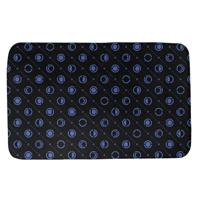 Tapis de bain géométrique antidérapant en microfibre Moon phases, l 21 po x L 34 po, Noir / Bleu