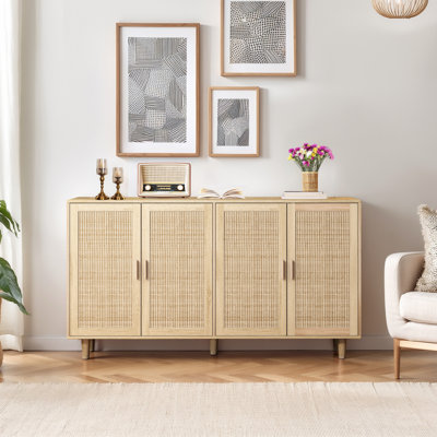 62.20"Elegant And Functional 4-Door Rattan Decorative Storage Cabinet,For Bedroom,Living Room,Office,Easy Assembly(Same SKU:W757133282)