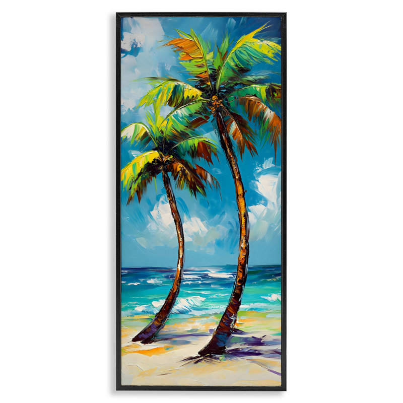 Bendy Palm Trees on Shore, estampe numérique, design par LSR Design Studio, H 24 po x l 10 po, Noir