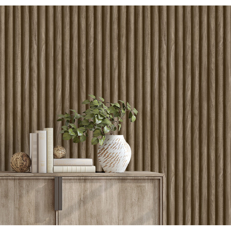 Fluted Wood Effect Wallpaper, Walnut