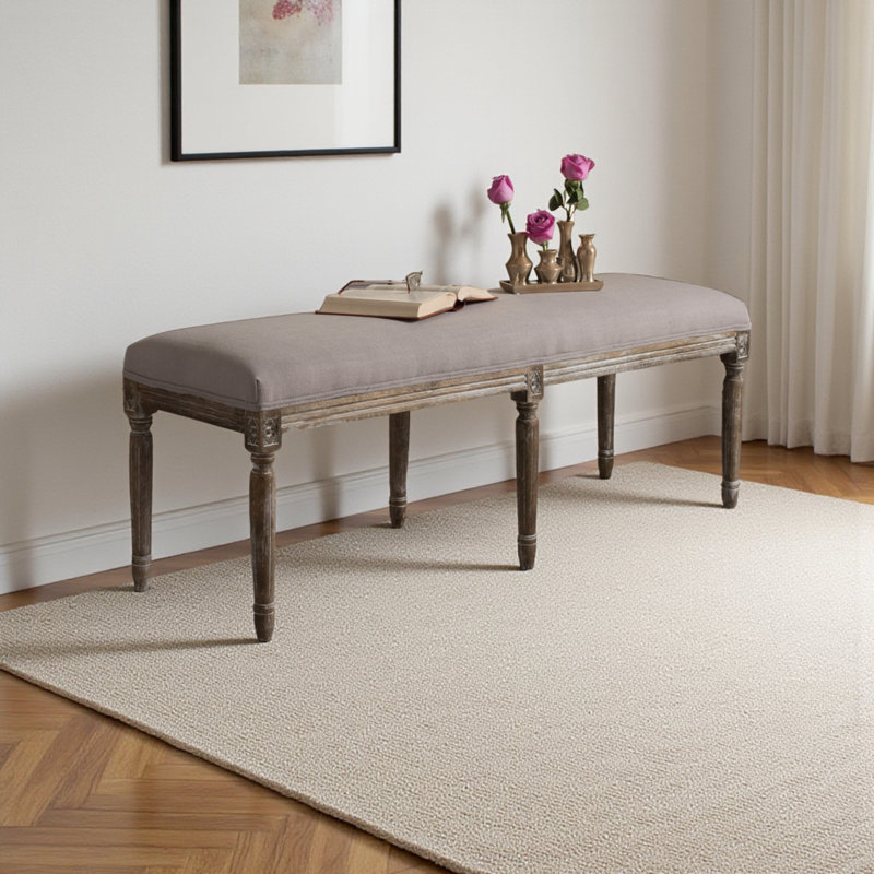 Banc rembourré en tissu beige antique Reggie, H 18,75 po x l 51,25 po x P 16,25 po