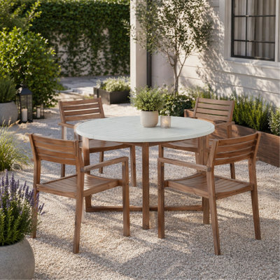 Ensemble de salle à manger 5 pièces pour l'extérieur - 4 chaises et table ronde de 47,2 po à lattes, idéal pour les patios, les jardins, les bords de piscine, les pelouses et l'intérieur