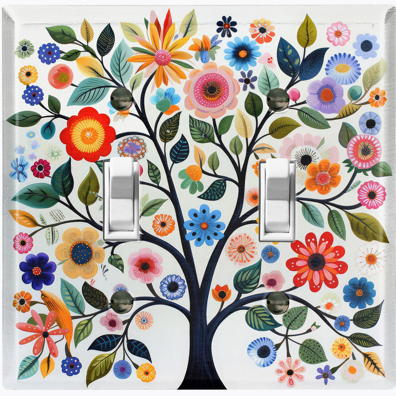 Couvercle de plaque d'interrupteur en métal; Arbre à fleurs US 2, #2 Double Toggle