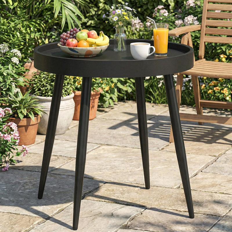 Petite table basse ronde pour l'extérieur avec plateau en plastique