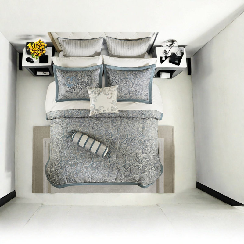 Ensembles de literie luxueux en coton bleu sarcelle, motif cachemire pour chambres élégantes