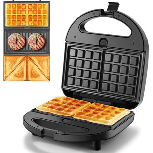 OSTBA 3-in-1 Sandwich Maker with Removable Plates, Panini Press, Waffle Maker, Toaster, Non-Stick, 750W Compact Breakfast Grill for Sandwiches, Waffles, Steak, Black