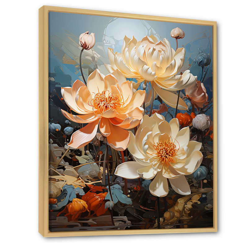 Lotus Cubist Harmony II sur toile, H 44 po x l 34 po x P 1,5 po, Cadre flottant naturel