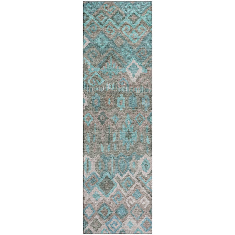 Premium Machine Washable Mayfield AMF2304 Casual Rug, 2'3" x 7'6" Runner, Teal