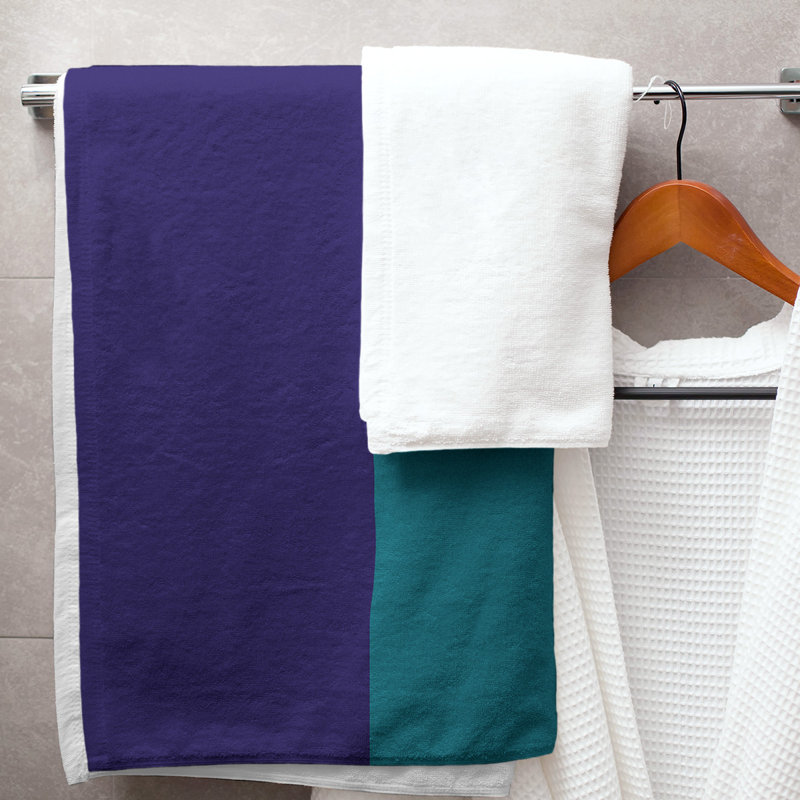 Cotton Blend Lightweight Bath Towel, Dark Purple/Teal/White