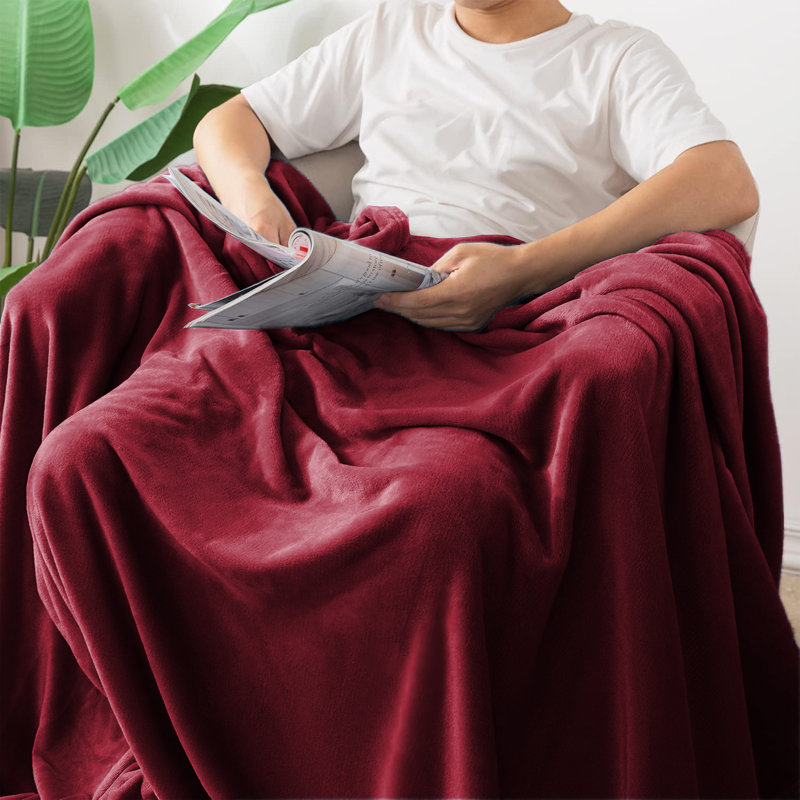 Makilah All seasons Sherpa Fleece Fur Soft Blanket for Bed, Sofa Throw  , 240cm H x 200cm W, Burgundy