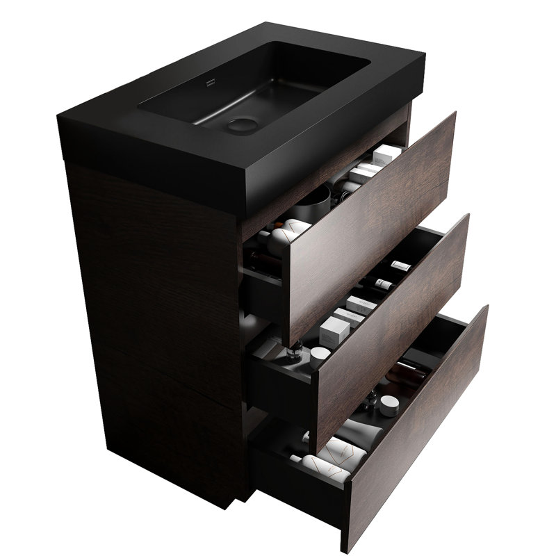 Meuble-lavabo en noyer Valdes, 30", Noir