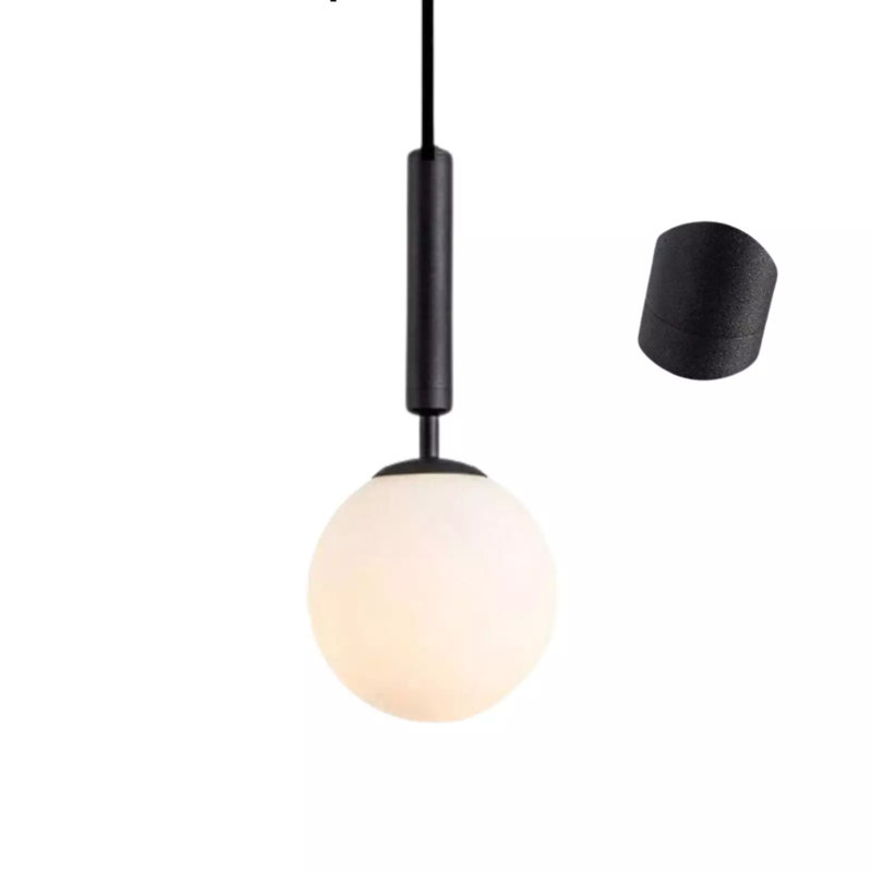Nessa Crystal Pendant Light - Frosted Glass Globe with Modern Black and Gold Design, Matte Black