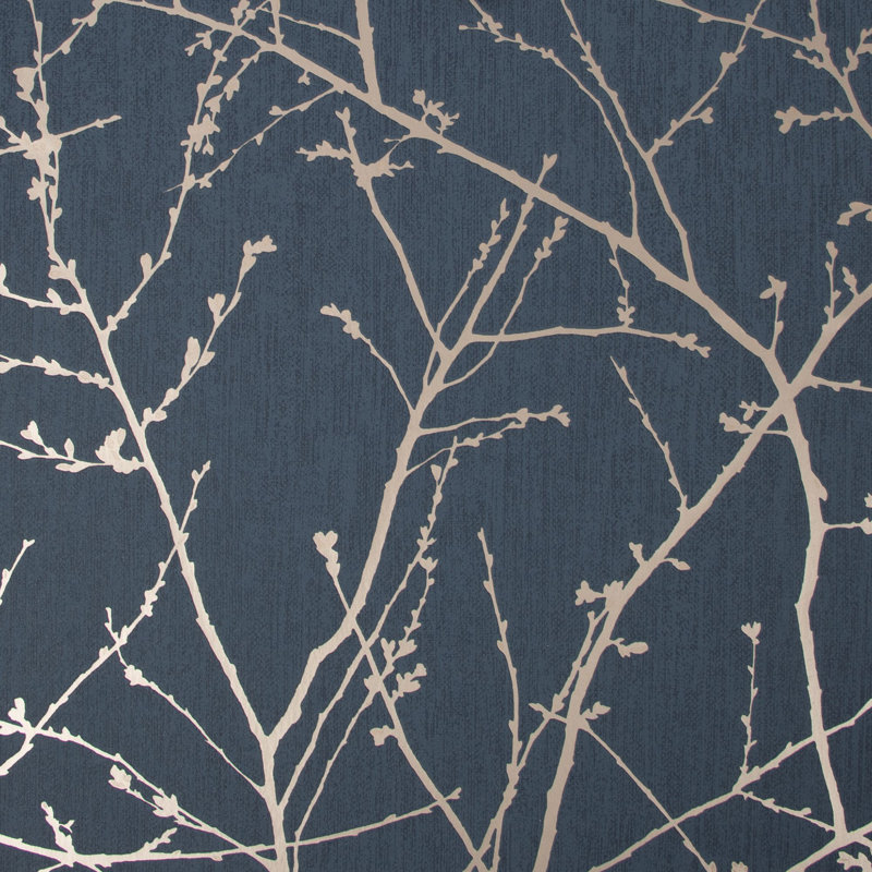 Superfresco Easy Innocence Branch Metallic Wallpaper, Navy Blue