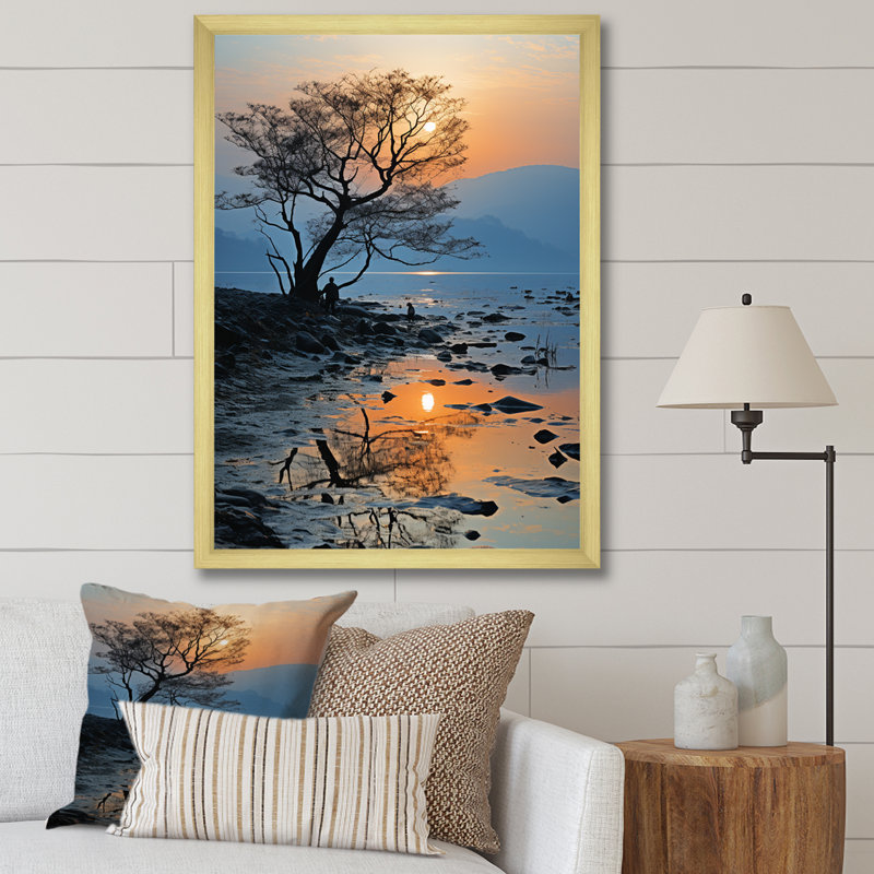 «Lavender Lagoon At Sunset II», reproduction sur toile, Encadrement doré, H 20 po x l 12 po x P 1 po