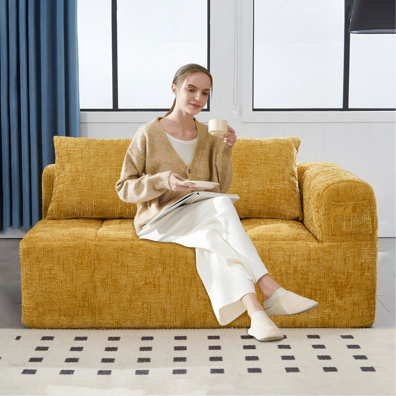 Canapé en chenille, canapé-lit modulaire minimaliste pour salon, salon et chambre à coucher, Jaune