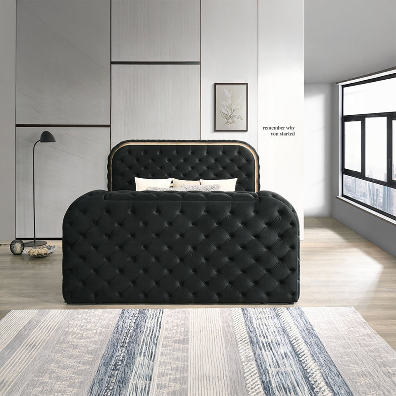 Très grand lit Kana Eastern avec foyer à DEL et meuble télé, Double XL